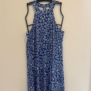 Blue and White Halter Floral Midi Dress